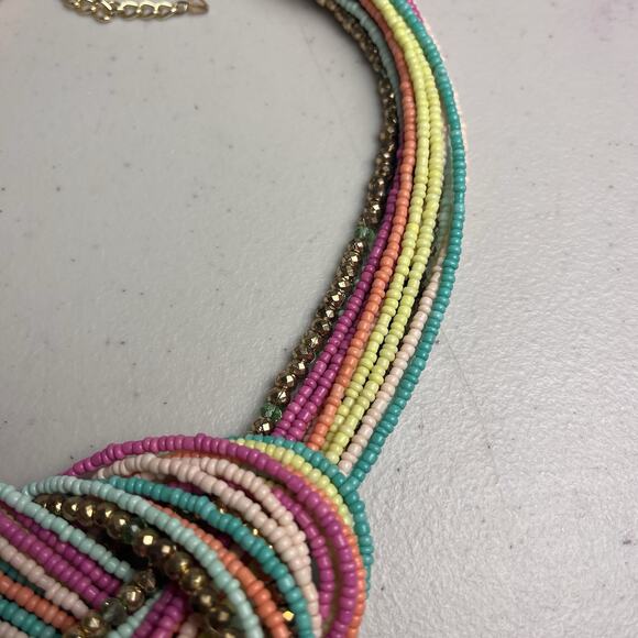 Beaded Statement Necklace Seed Bead Knot Boho Multicolor Jewelry 17 - 20" - Picture 13 of 14